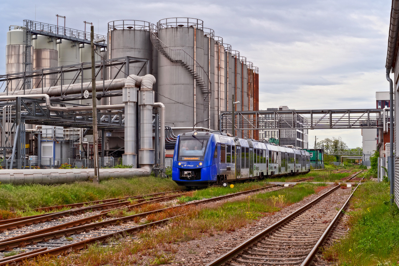 Zug während einer Hafenrundfahrt durch den Mannheimer Industriehafen